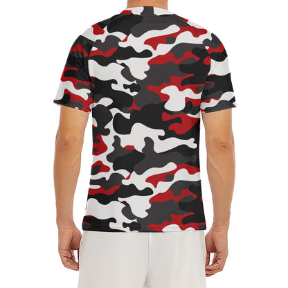 Red Snow Camouflage Print Men's Short Sleeve Rash Guard