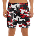 Red Snow Camouflage Print Men's Split Running Shorts