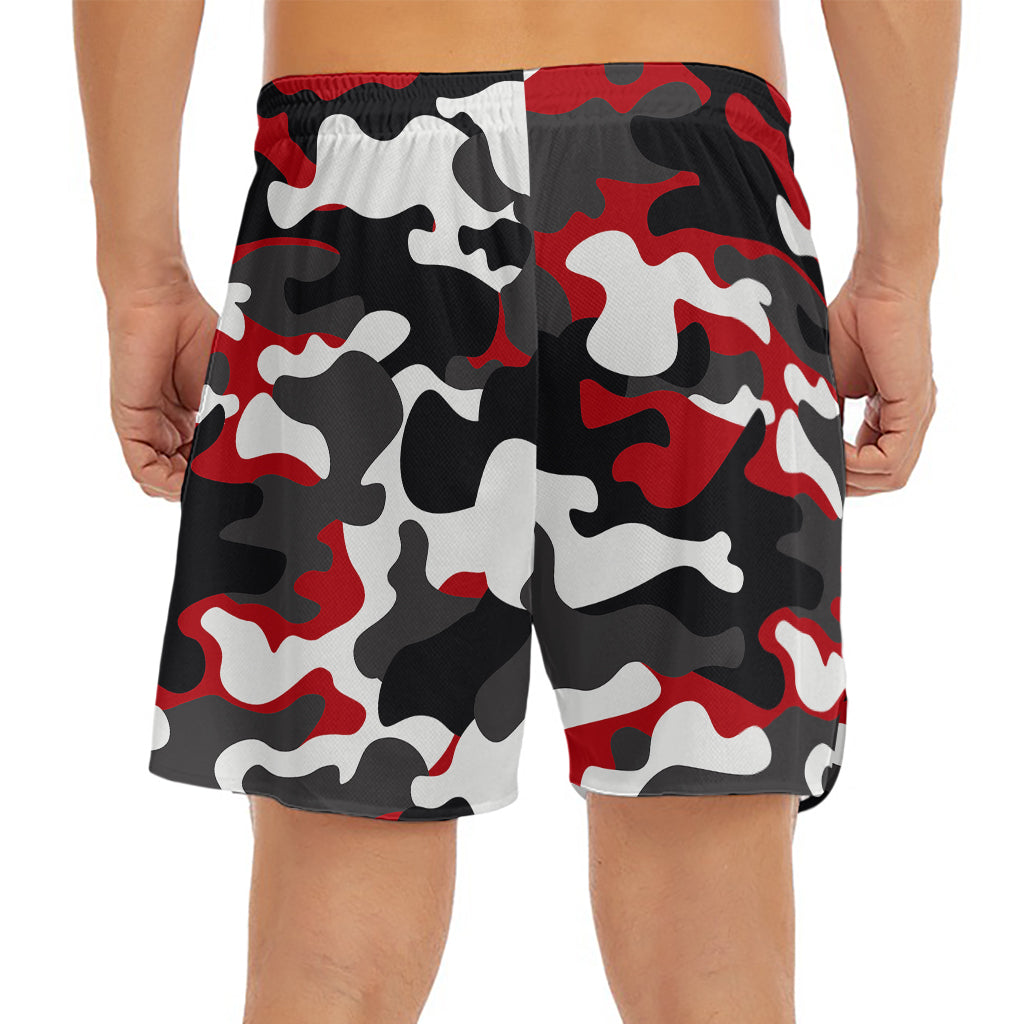 Red Snow Camouflage Print Men's Split Running Shorts