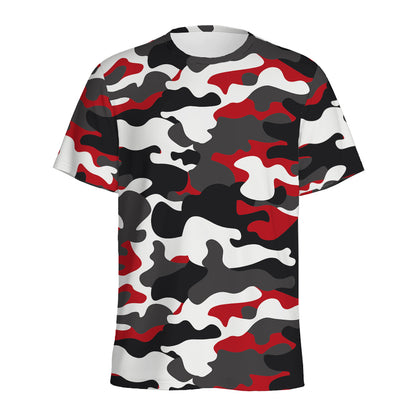 Red Snow Camouflage Print Men's Sports T-Shirt