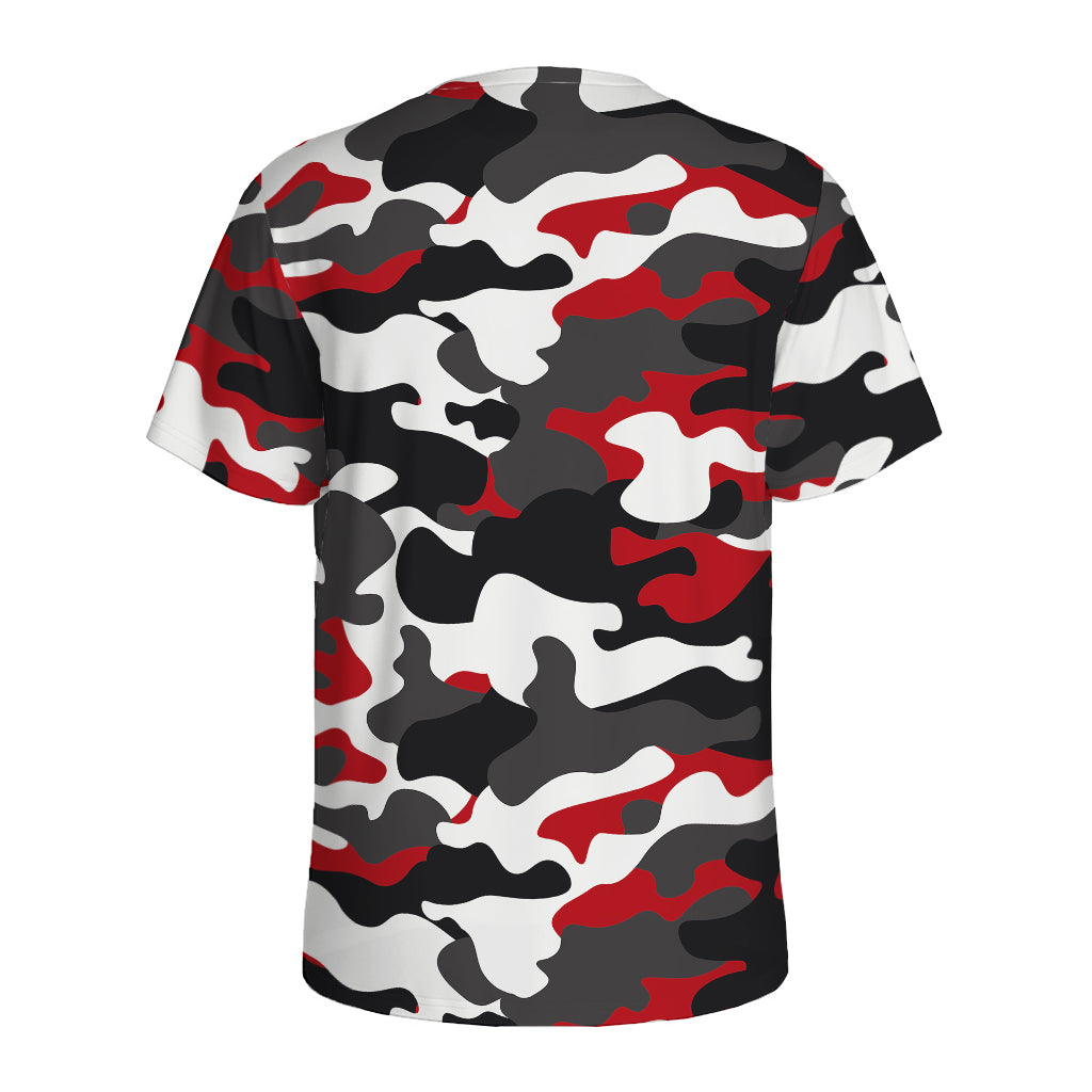 Red Snow Camouflage Print Men's Sports T-Shirt