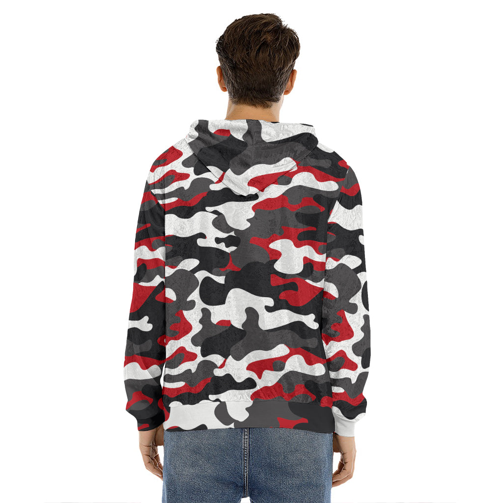 Red Snow Camouflage Print Men's Velvet Pullover Hoodie