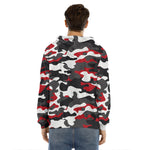 Red Snow Camouflage Print Men's Velvet Pullover Hoodie