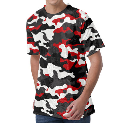 Red Snow Camouflage Print Men's Velvet T-Shirt