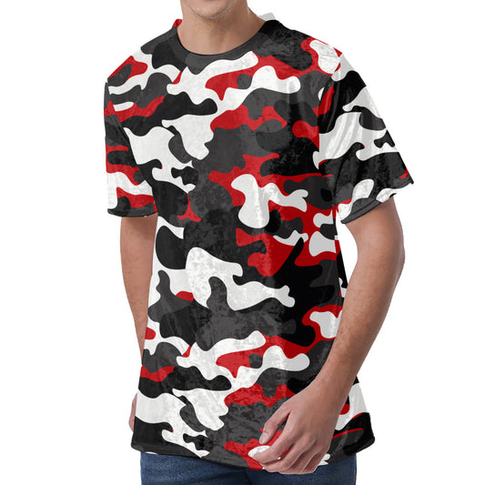 Red Snow Camouflage Print Men's Velvet T-Shirt