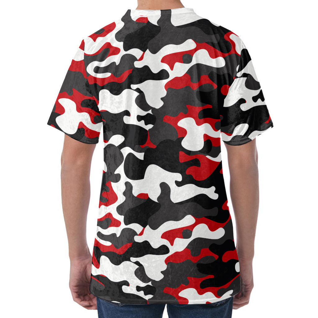 Red Snow Camouflage Print Men's Velvet T-Shirt