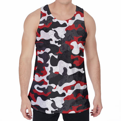 Red Snow Camouflage Print Men's Velvet Tank Top