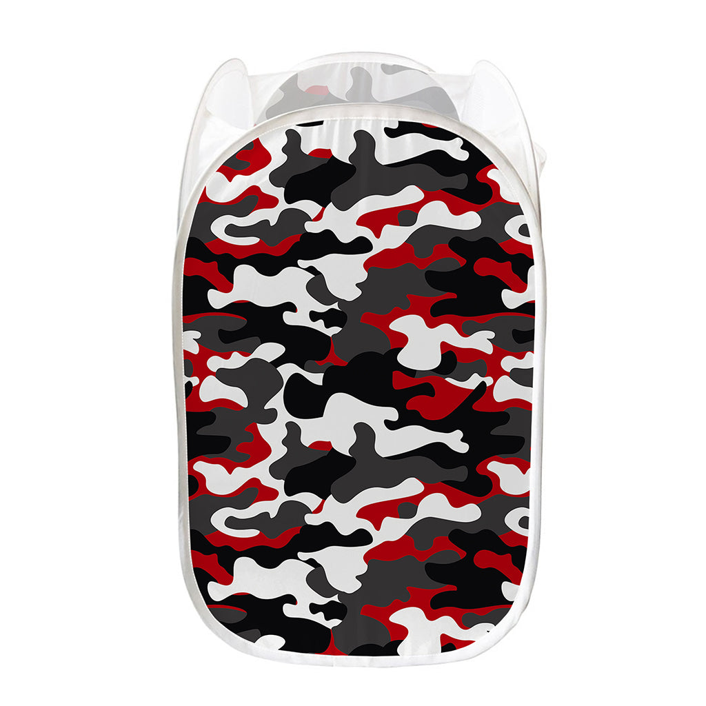 Red Snow Camouflage Print Mesh Laundry Hamper