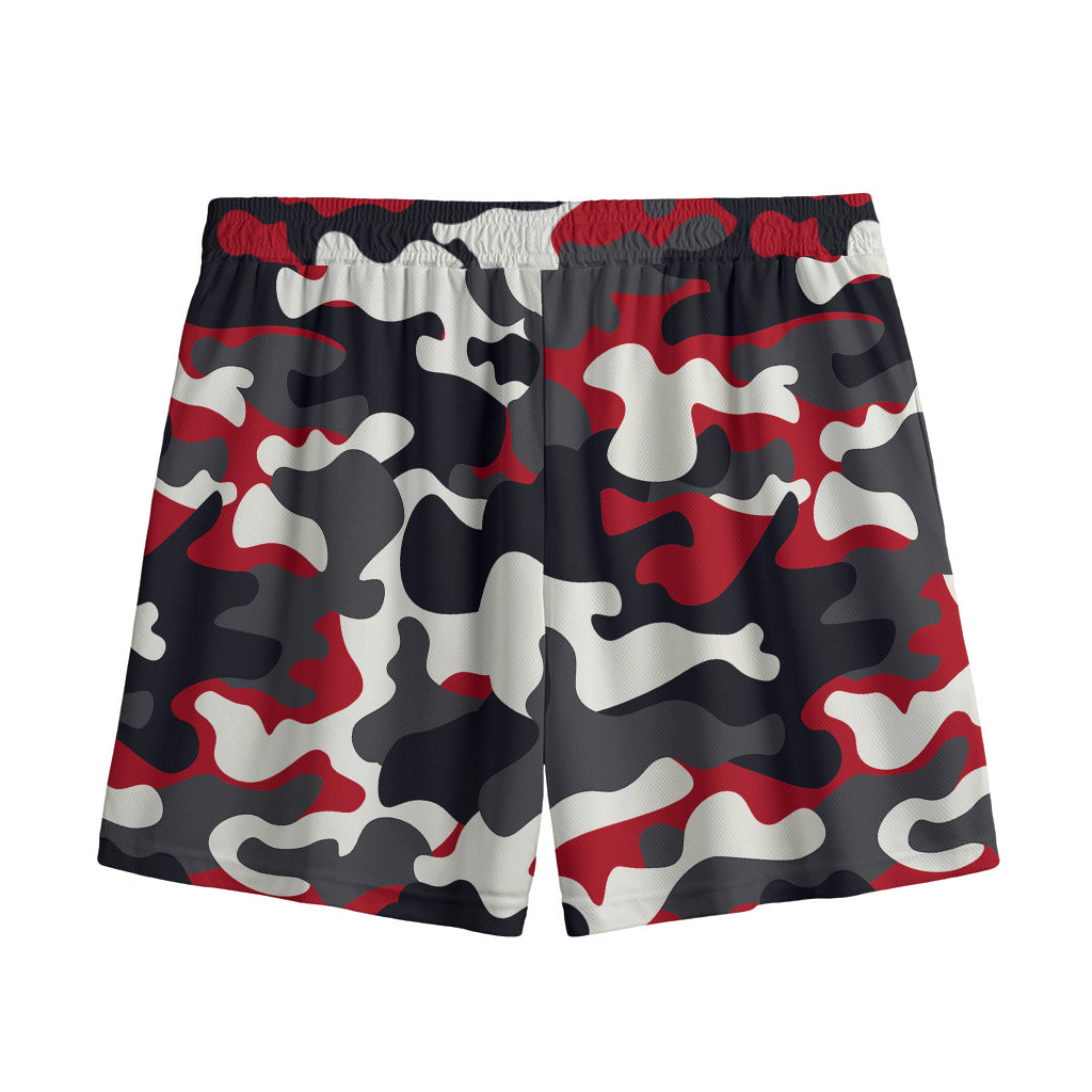 Red Snow Camouflage Print Mesh Shorts