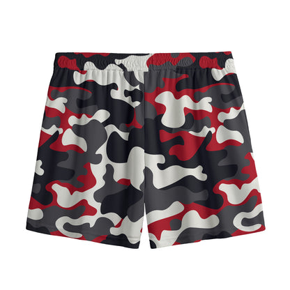 Red Snow Camouflage Print Mesh Shorts