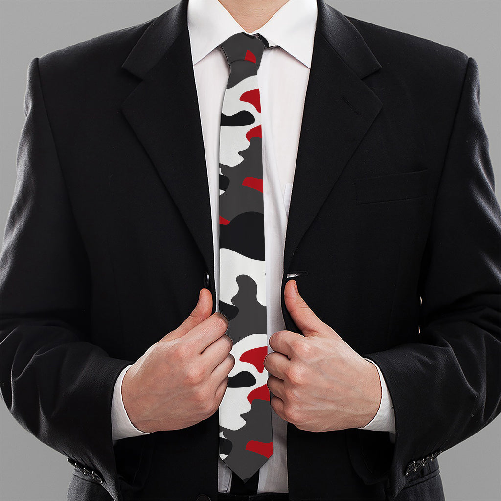 Red Snow Camouflage Print Necktie