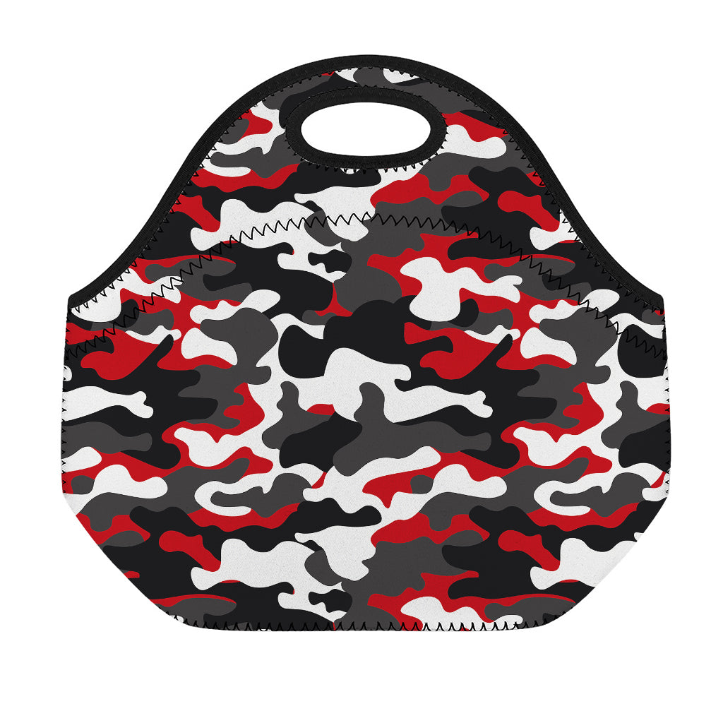 Red Snow Camouflage Print Neoprene Lunch Bag