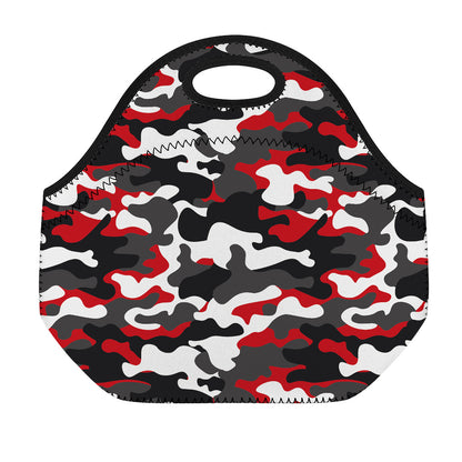 Red Snow Camouflage Print Neoprene Lunch Bag