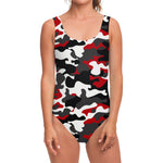 Red Snow Camouflage Print One Piece Swimsuit
