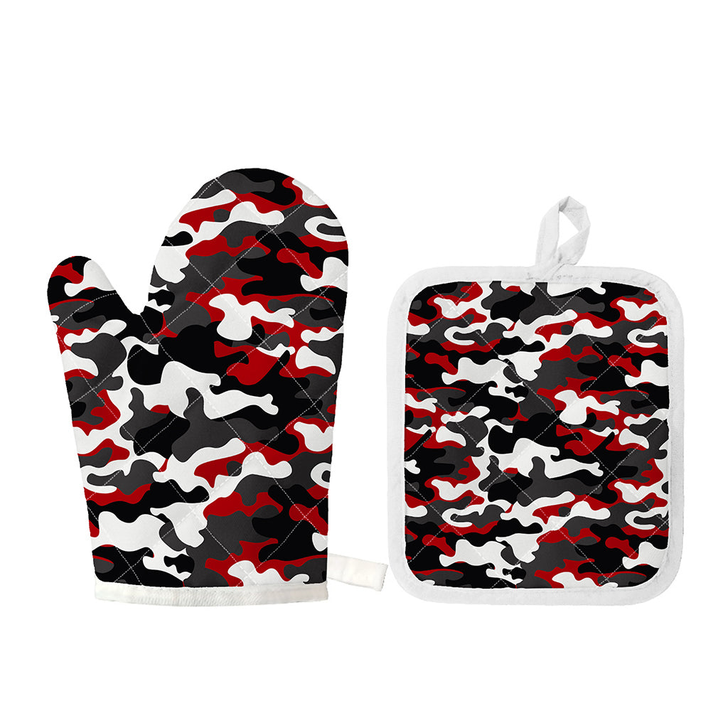 Red Snow Camouflage Print Oven Mitt And Pot Holder Set
