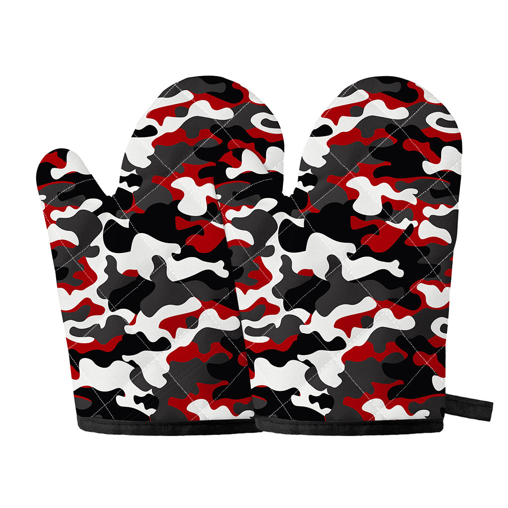Red Snow Camouflage Print Oven Mitts
