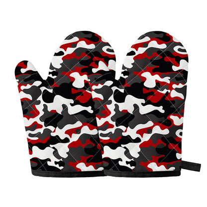 Red Snow Camouflage Print Oven Mitts