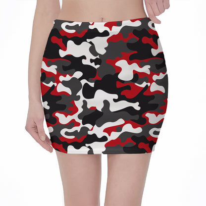 Red Snow Camouflage Print Pencil Mini Skirt