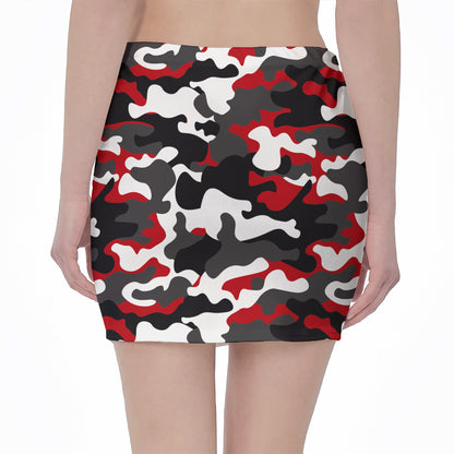 Red Snow Camouflage Print Pencil Mini Skirt