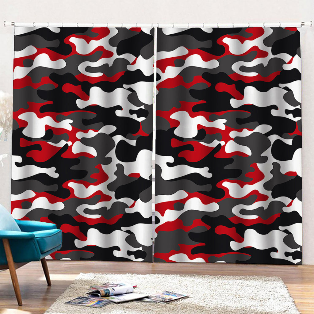 Red Snow Camouflage Print Pencil Pleat Curtains
