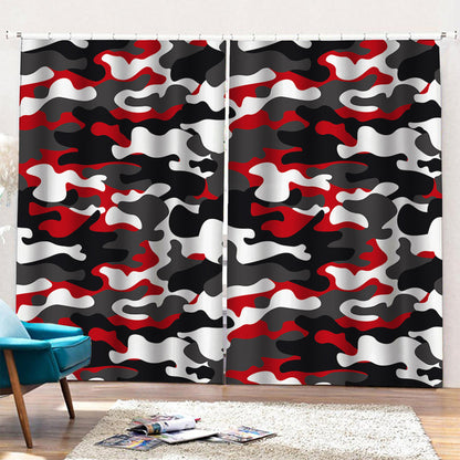 Red Snow Camouflage Print Pencil Pleat Curtains
