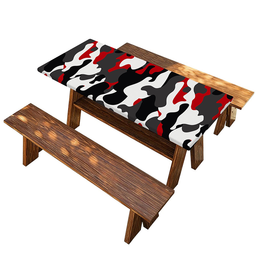 Red Snow Camouflage Print Picnic Table Cover
