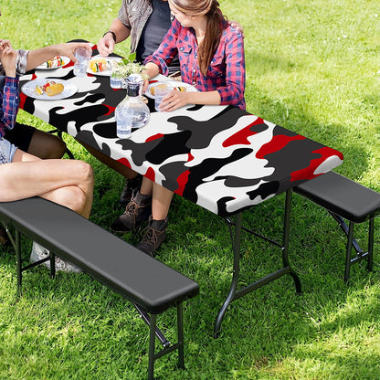 Red Snow Camouflage Print Picnic Table Cover