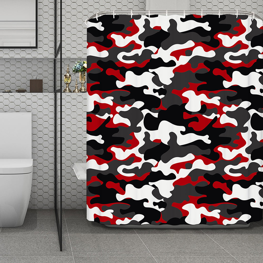 Red Snow Camouflage Print Polyester Shower Curtain