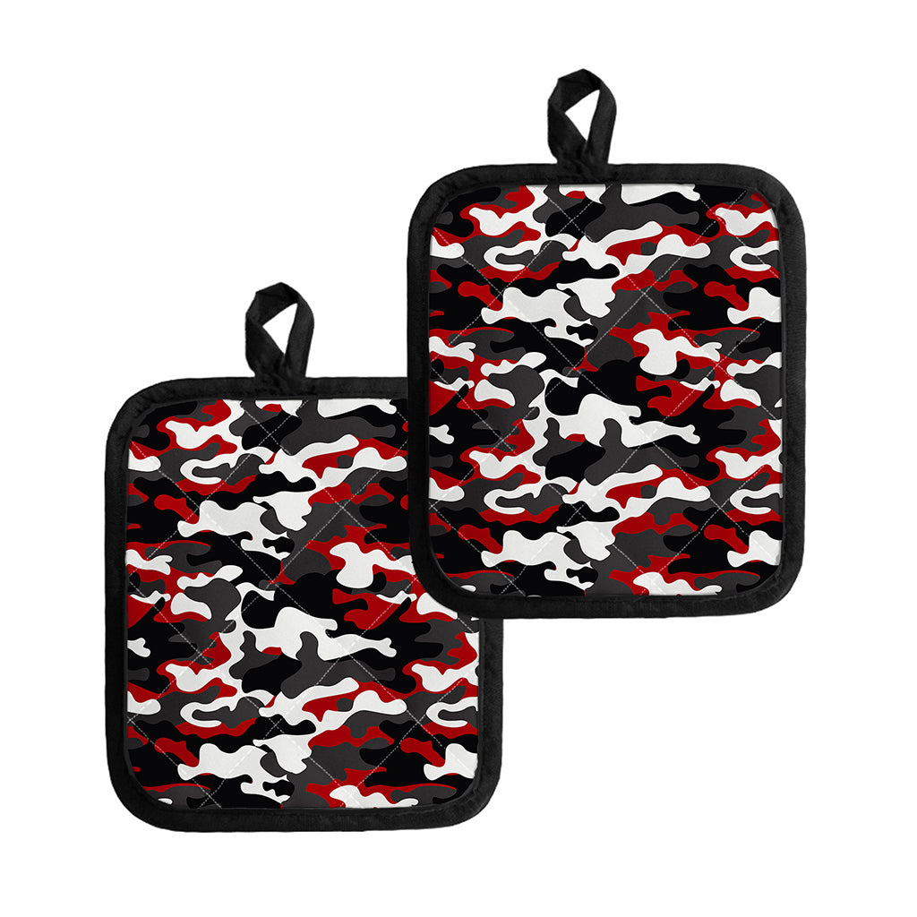 Red Snow Camouflage Print Pot Holders