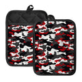 Red Snow Camouflage Print Pot Holders With Pocket