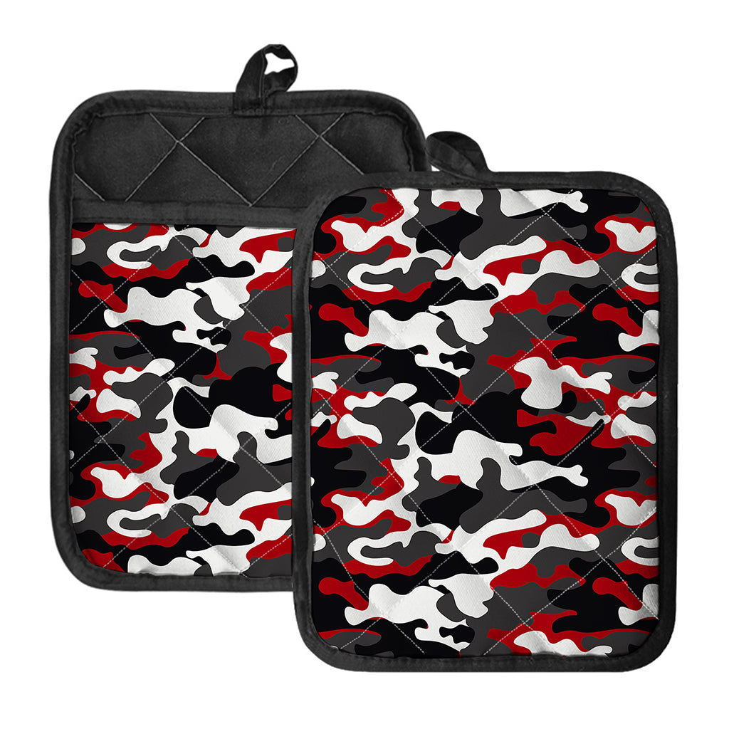 Red Snow Camouflage Print Pot Holders With Pocket