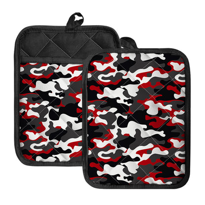 Red Snow Camouflage Print Pot Holders With Pocket