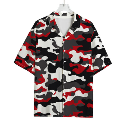 Red Snow Camouflage Print Rayon Hawaiian Shirt
