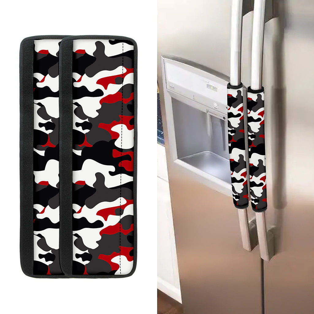 Red Snow Camouflage Print Refrigerator Handle Covers