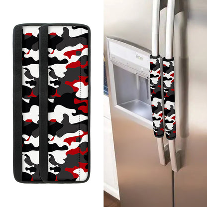 Red Snow Camouflage Print Refrigerator Handle Covers
