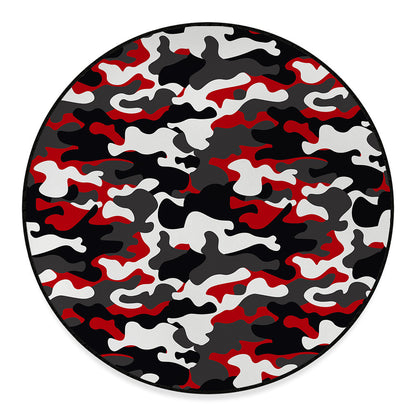 Red Snow Camouflage Print Round Floor Mat