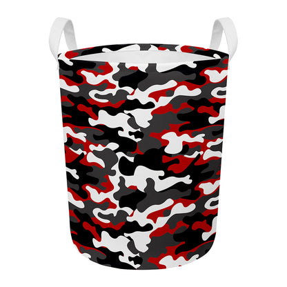 Red Snow Camouflage Print Round Laundry Basket