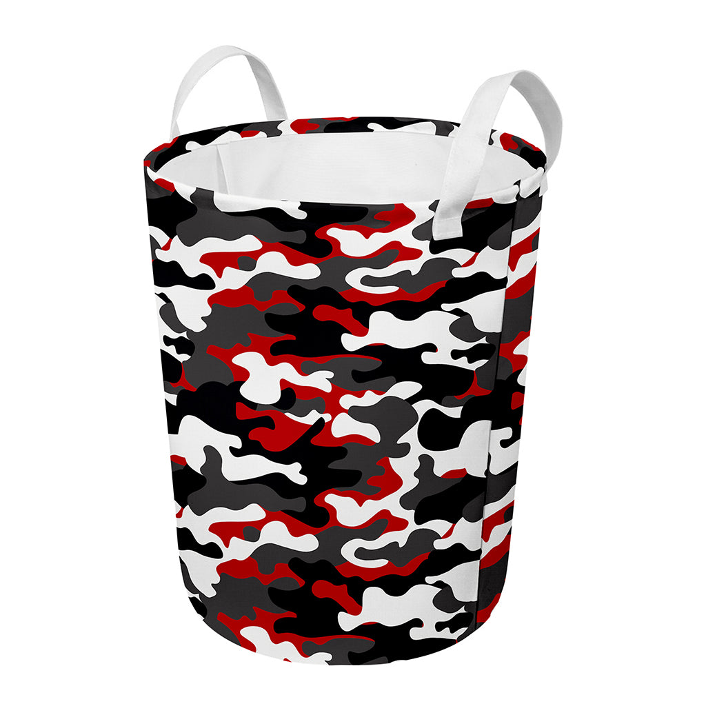 Red Snow Camouflage Print Round Laundry Basket
