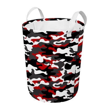 Red Snow Camouflage Print Round Laundry Basket