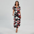 Red Snow Camouflage Print Short Sleeve Maxi Dress