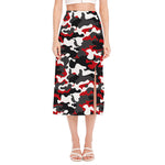 Red Snow Camouflage Print Side Slit Midi Skirt