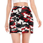Red Snow Camouflage Print Side Slit Mini Skirt