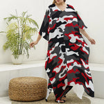 Red Snow Camouflage Print Silk V-Neck Kaftan Dress