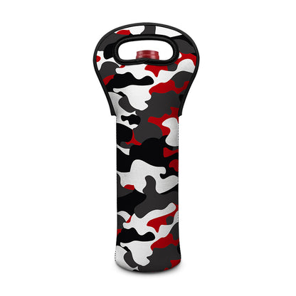 Red Snow Camouflage Print Single Neoprene Wine Tote