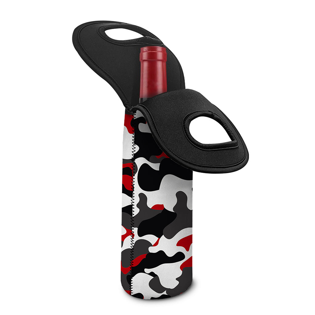Red Snow Camouflage Print Single Neoprene Wine Tote