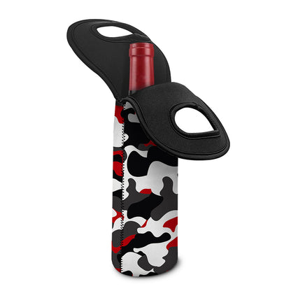 Red Snow Camouflage Print Single Neoprene Wine Tote