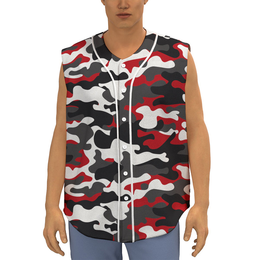 Red Snow Camouflage Print Sleeveless Baseball Jersey