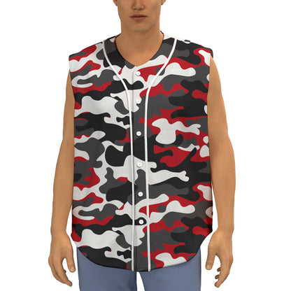 Red Snow Camouflage Print Sleeveless Baseball Jersey