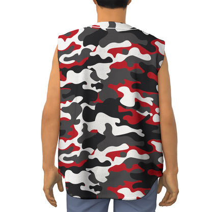Red Snow Camouflage Print Sleeveless Baseball Jersey