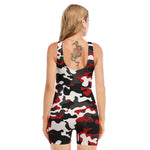 Red Snow Camouflage Print Sleeveless One Piece Swimsuit